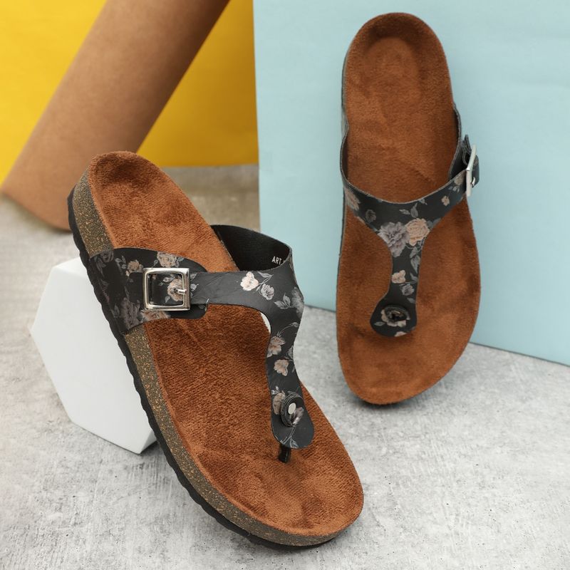 MOZAFIA Womens Black Flower Sandals (EURO 41)