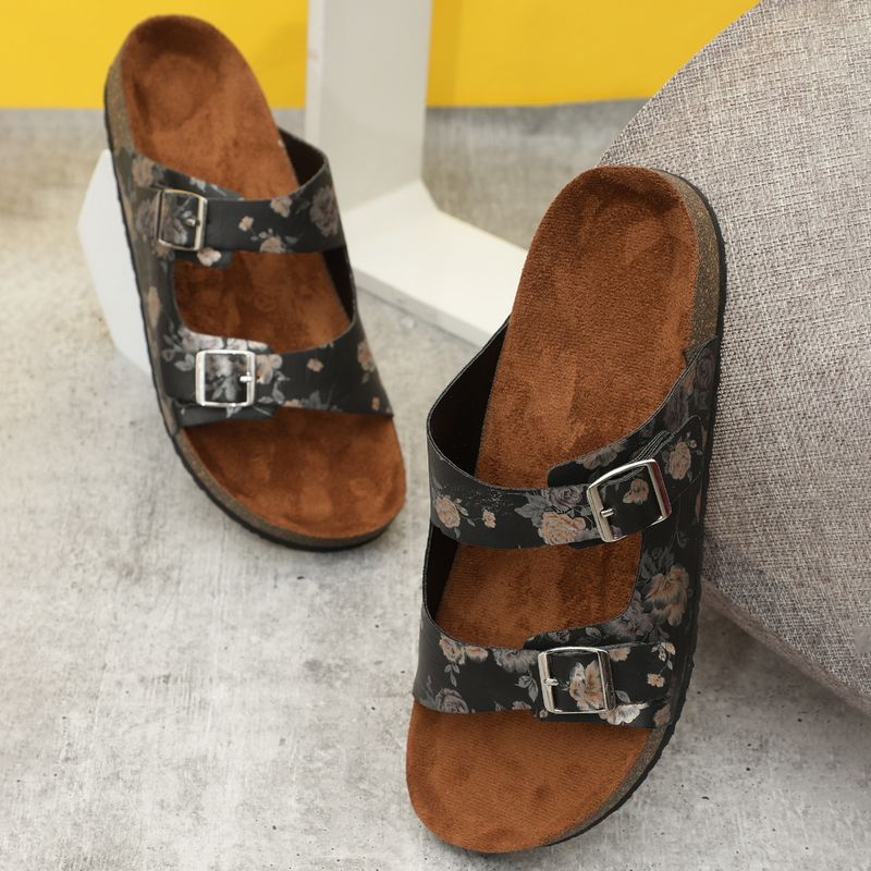 MOZAFIA Womens Black Flower Sandals (EURO 42)