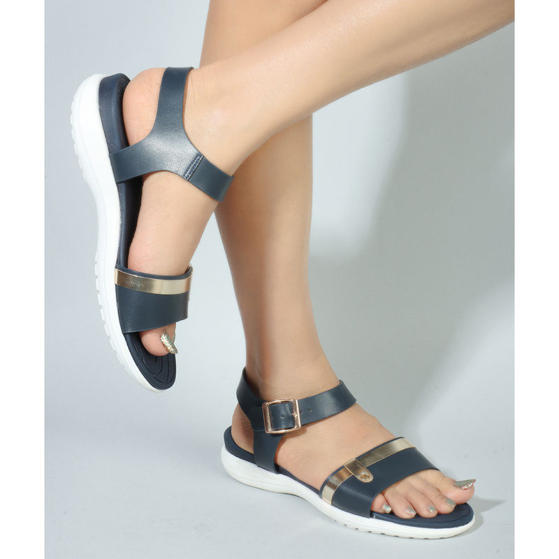 Carlton London Navy Blue Solid Women Comfort Sandal (EURO 36)