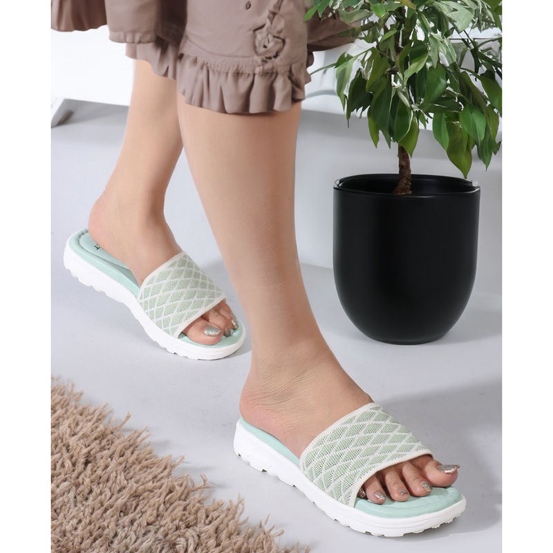 Carlton London Pista Green Printed Women Comfort Slider (EURO 36)