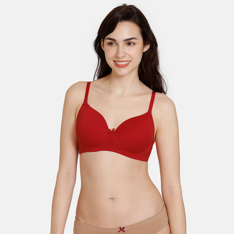 Zivame Beautiful Padded Non Wired 3-4th Coverage T-Shirt Bra - Barbados Cherry (36B)