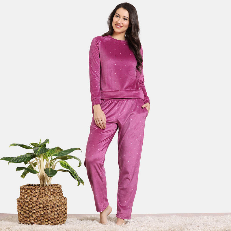 Buy Zivame Plush Velour Knit Poly Top and Pyjama Sangria Set of