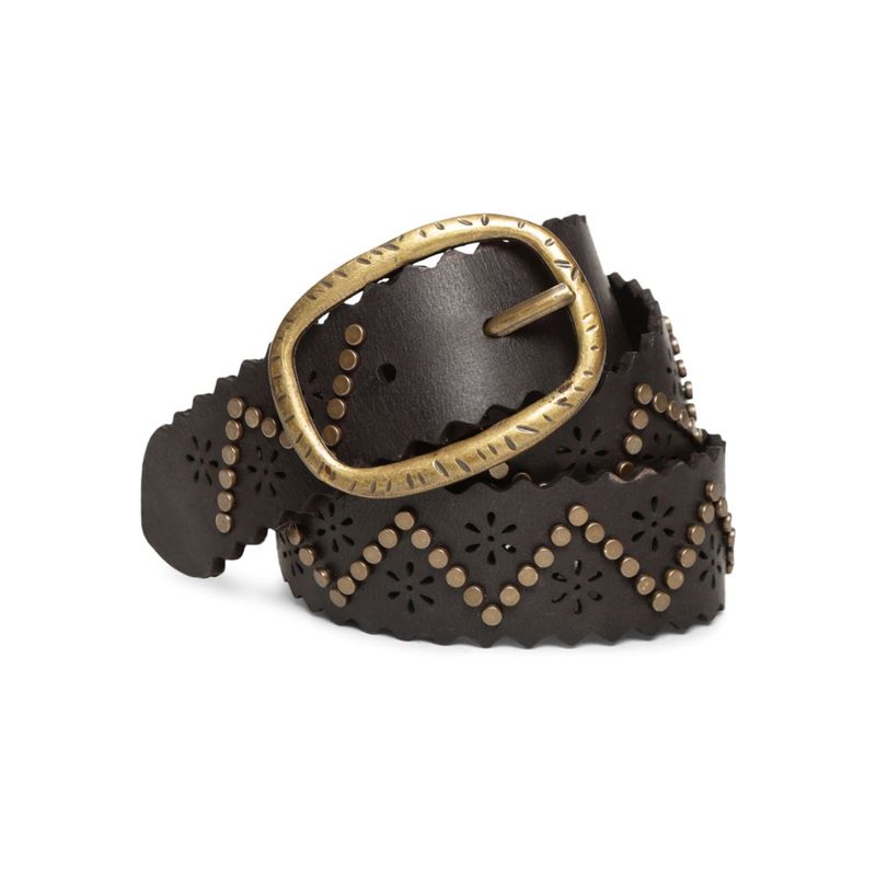 ART N VINTAGE Genuine Leather Black Studded Belt (30)