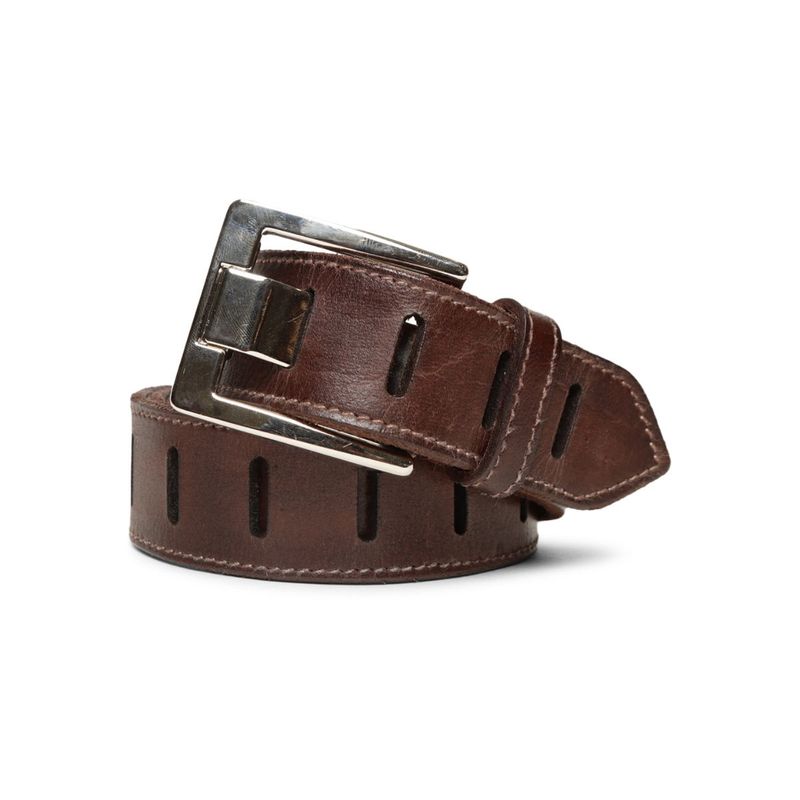 ART N VINTAGE Premium Brown Leather Laser-Cut Design Men's Belt (32)