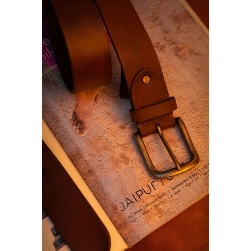 ART N VINTAGE Genuine Brown Plain Mens Leather Belt (34)