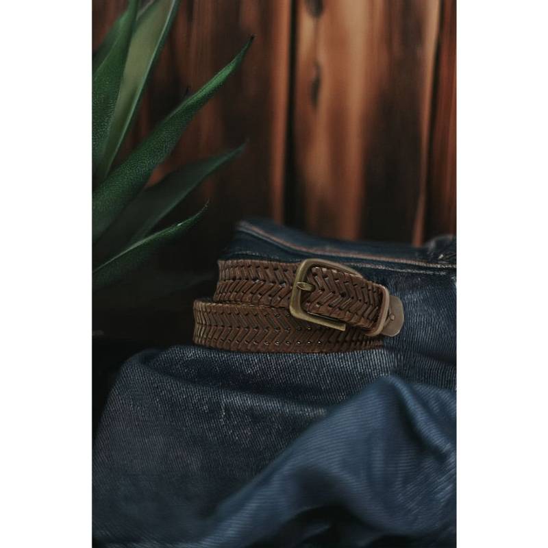 ART N VINTAGE Genuine Brown Leather Hand-Woven Belt (28)