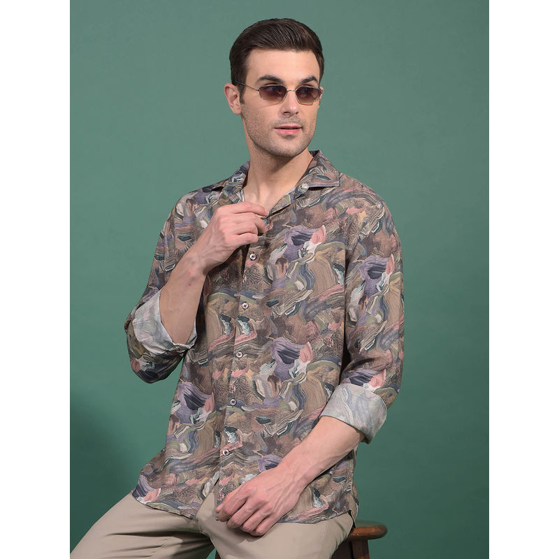 CRIMSOUNE CLUB Men Multi-Color Abstract Print Modal Shirt (S)