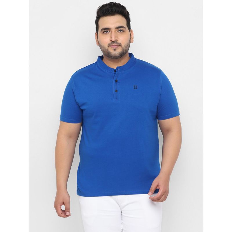 Urbano Plus Men's Royal Blue Solid Mandarin Collar Regular Fit Cotton T-Shirt (3XL)