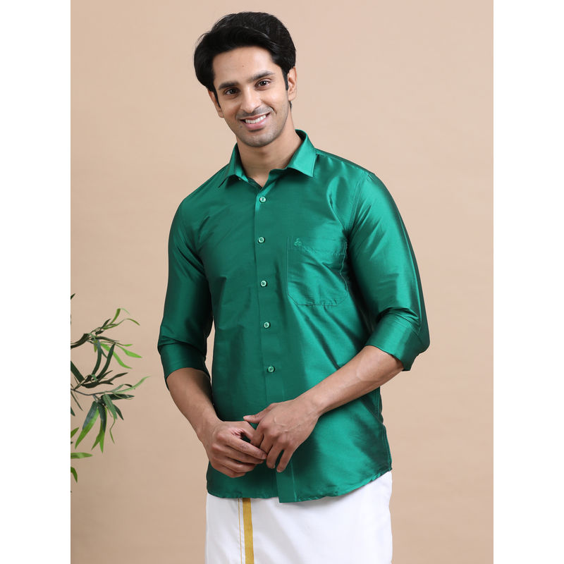 TATTVA Men Green Toned Art Silk Casual Shirt (42)