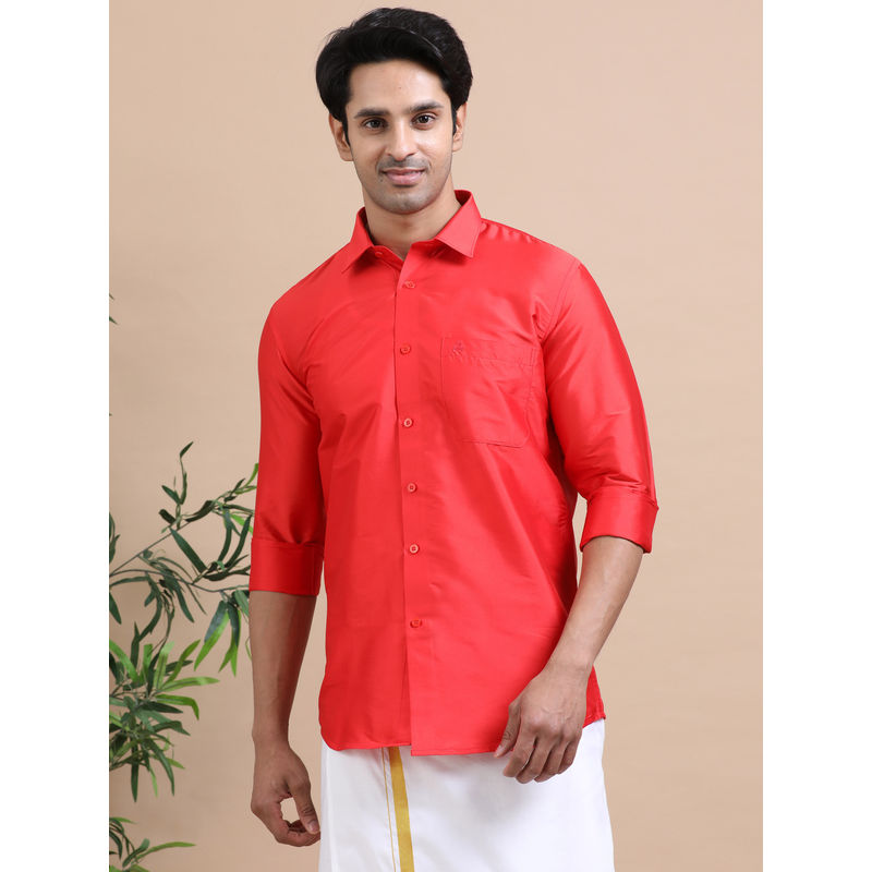 TATTVA Men Red Toned Art Silk Casual Shirt (38)
