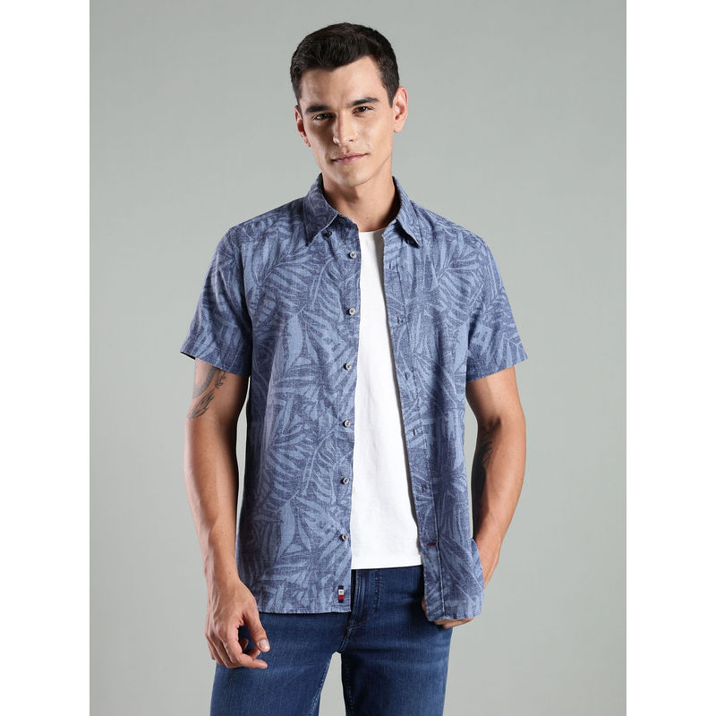 Tommy Hilfiger Men Blue Printed Casual Shirt (XS)