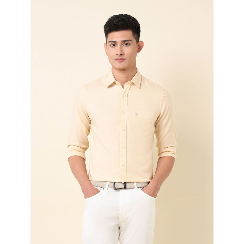 U.S. POLO ASSN. Men Yellow Solid Formal Shirt (42)