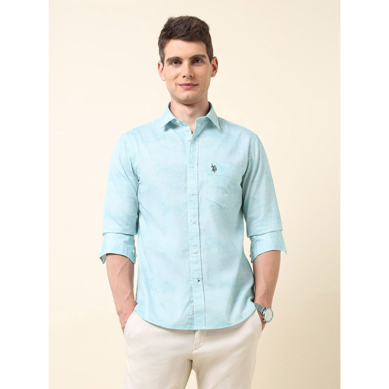 U.S. POLO ASSN. Men Blue Solid Casual Shirt (46)