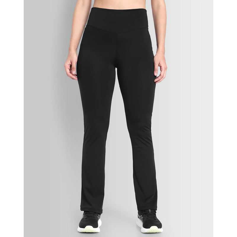 DCYPHR Womens Black Solid Hi- Rise Straight Fit Flair Pants (S)