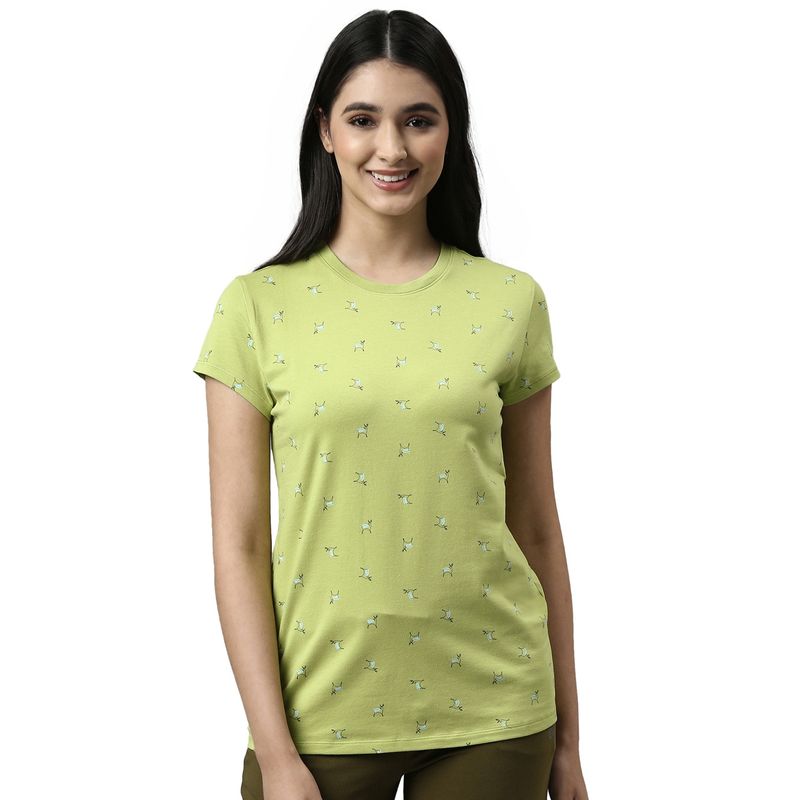 Enamor Womens E247-Short Sleeve Crew Neck Slim Fit Stretch Cotton Lounge Tshirt-Green Pea (L)