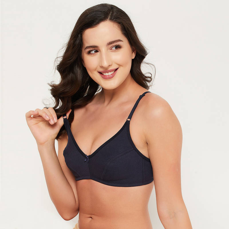 Clovia Cotton Rich Solid Non-Padded Demi Cup Wire Free Everyday Bra - Dark Blue (34C)