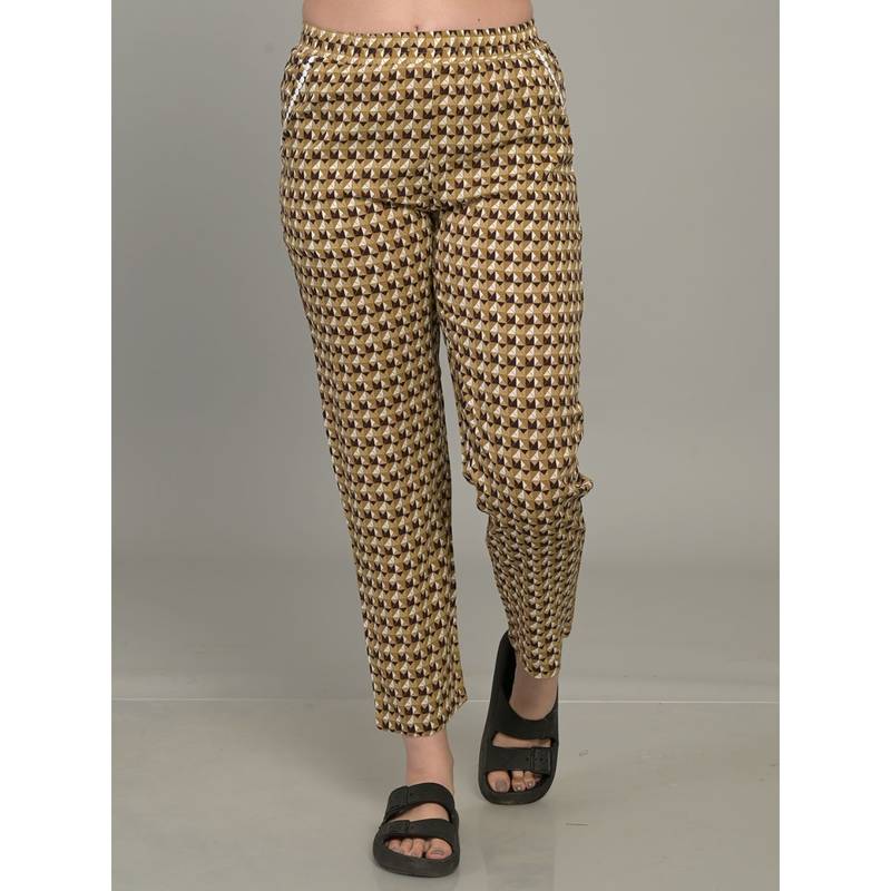 MAYSIXTY Women Pure Rayon Printed Brown Regular Pyjama (S)