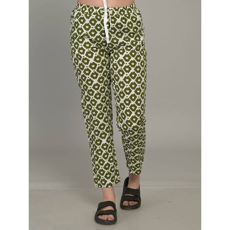 MAYSIXTY Women Pure Rayon Printed Green Regular Pyjama (S)