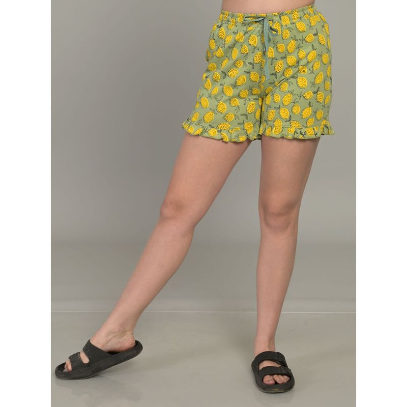 MAYSIXTY Women Pure Soft Cotton Printed Green Regular Shorts (XL)