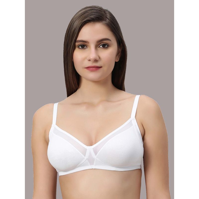 SOIE Non Padded Non Wired Medium Coverage Cotton Spandex Bra-White (36D)