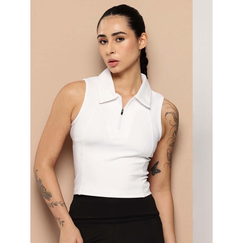 Alcis White Slim Fit Zipper Collar Neck Polo T-Shirt (XS)