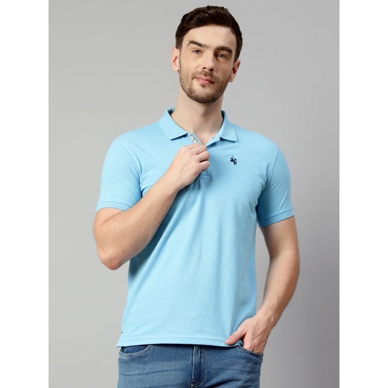 Cantabil Men Cotton Sky Blue Polo T-Shirt (L)