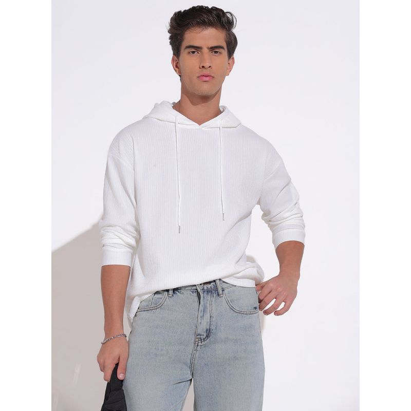 SHOWOFF Off White Textured Regular Hoodie (M)