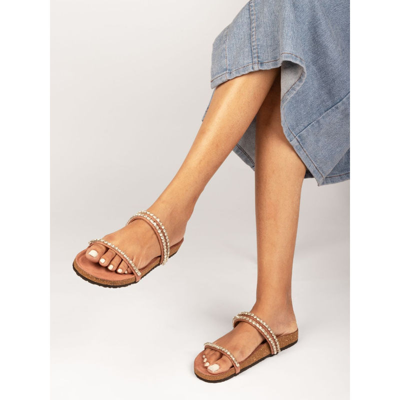 RIVR Rhinestone Cork Bed Dusty Rose Sandals Peach (EURO 37)