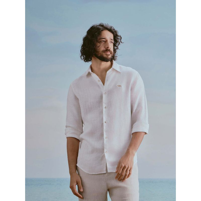 Andamen White Stripes Linen Regular Fit Shirt (M)