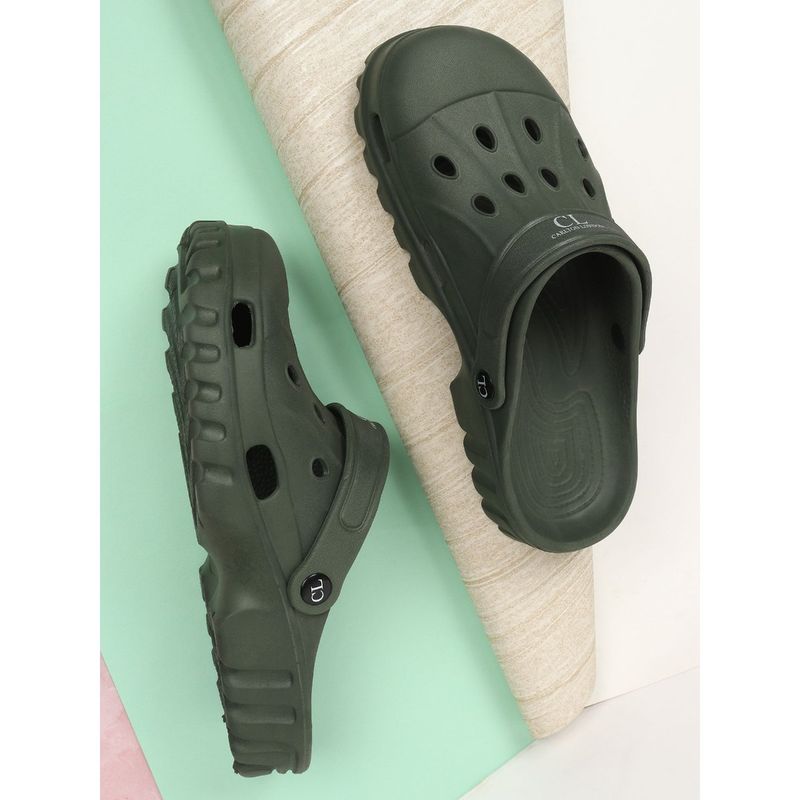 Carlton London Solid Olive Clogs with Cut-Outs (EURO 40)