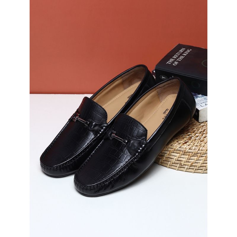 Teakwood Mens Black Textured Geniune Leather Formal Loafer (EURO 42)