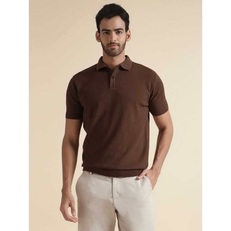 Andamen Men Brown Polo Collar T-Shirt (S)