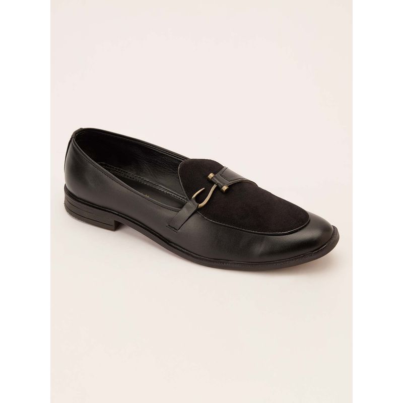 Vastramay Men Black Velvet-Suede Inlay Buckle Loafers (UK 9)