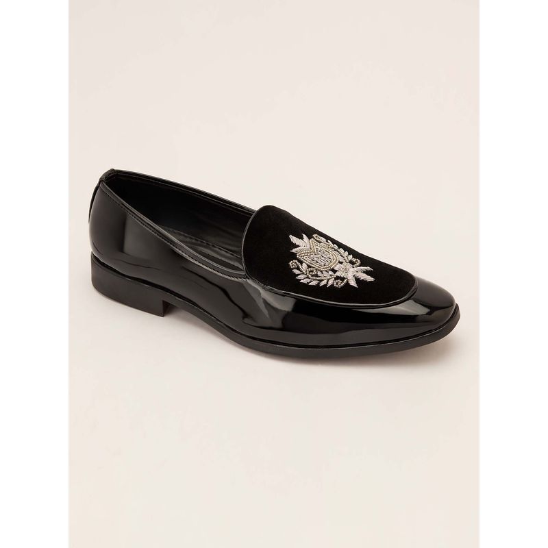 Vastramay Men Black Velvet-Patent Hybrid Loafers (UK 8)