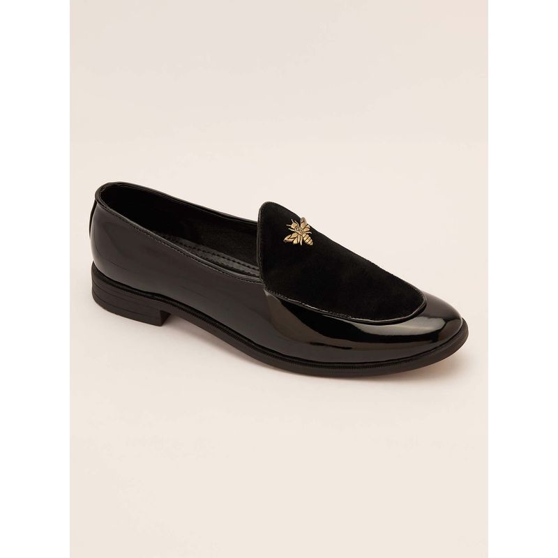 Vastramay Men Black Velvet-Patent Loafers (UK 9)