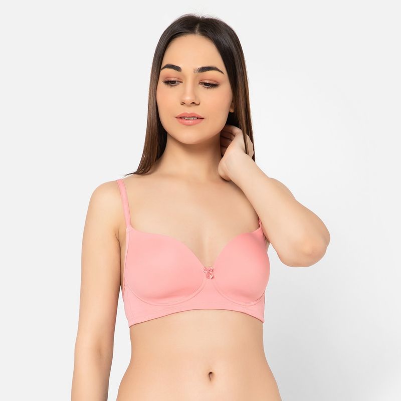 Clovia Padded Non-Wired Full Cup Multiway T-Shirt Bra In Baby Pink (40D)