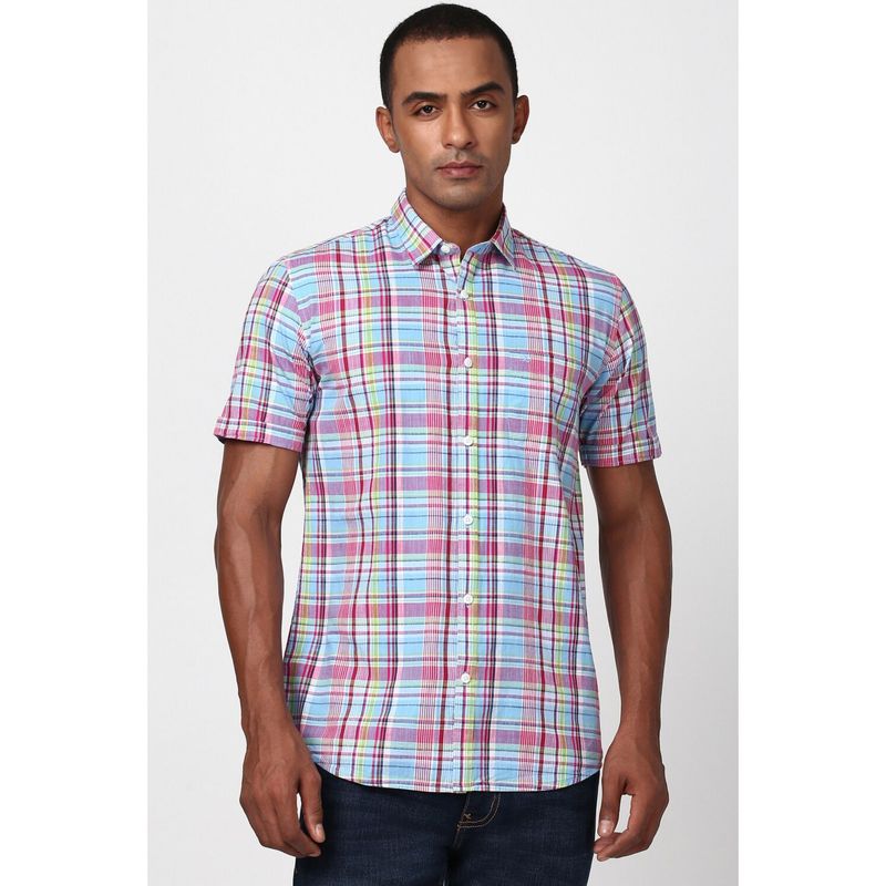 Peter England Men Multi-Color Checks Half Sleeves Slim Fit Casual Shirt (40)