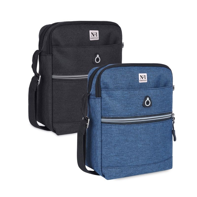 Buy NFI Essentials Small Unisex Sling and Cross Black & Blue Body Bag