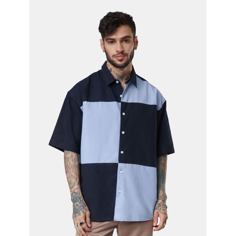 The Souled Store Colorblock Blue Lagoon For Mens Oversized Shirts (L)