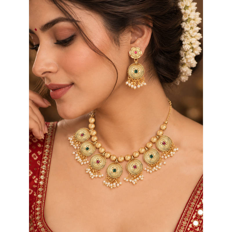 Buy Zaveri Pearls Multi-Color Stones Beads Traditional Necklace
