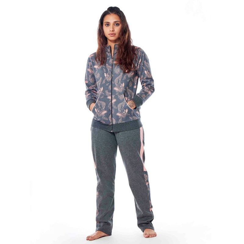July Nightwear Winter Collection For Women Grey Fleece Track Suit with Zipper (2XL)