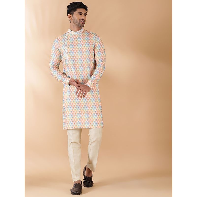 THE KURTA COMPANY Cream Printed Cotton Blend Kurta (38)