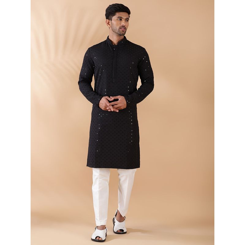THE KURTA COMPANY Black Silk Blend Embroidered Sangeet Kurta (38)