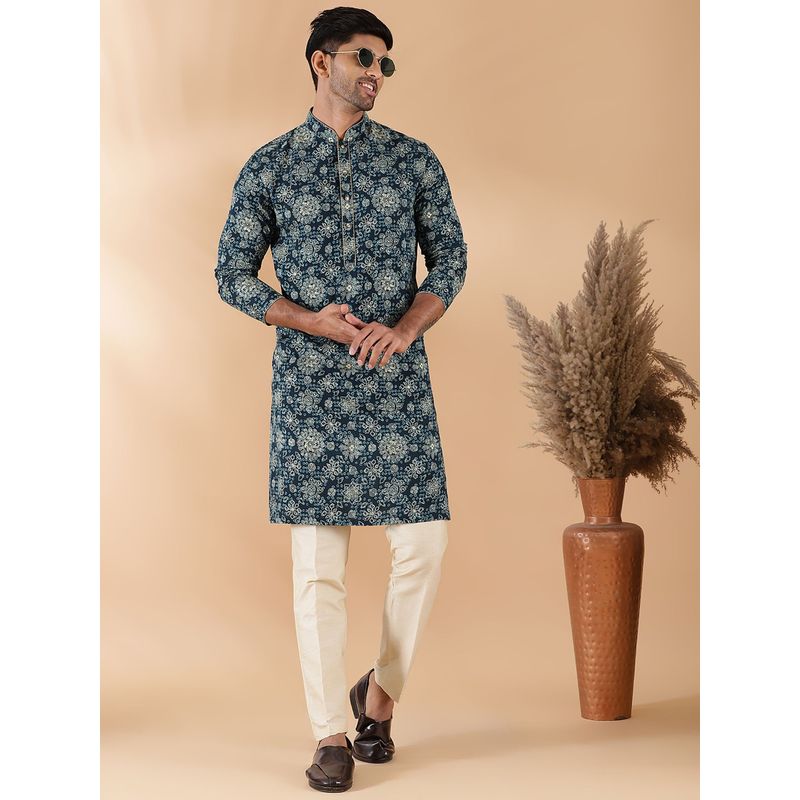 THE KURTA COMPANY Blue Rayon Printed Festive Kurta (38)