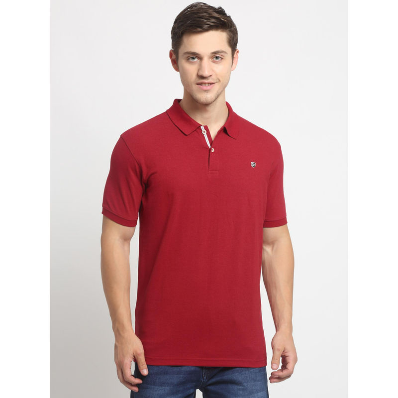 Cantabil Maroon Solid Polo T-Shirt (M)