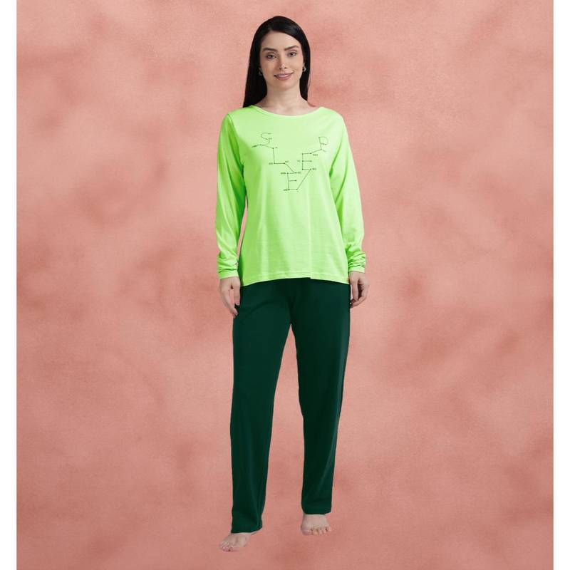 Shyaway Paradise Green Full Sleeve T-Shirt with Pajama (2XL)