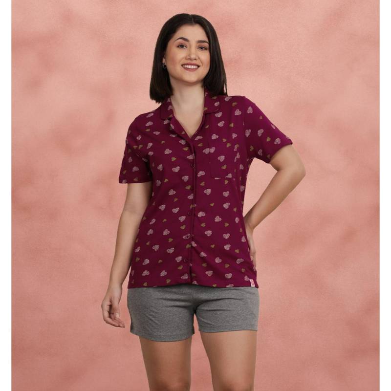 Shyaway Beet Red Collared Shirt with Shorts (2XL)