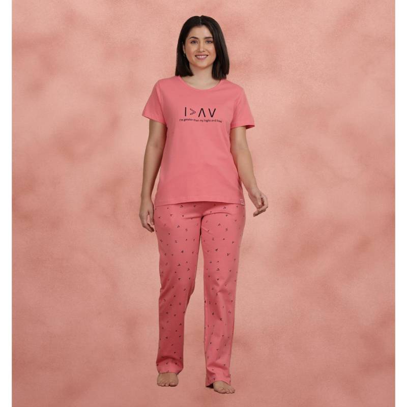 Shyaway Shell Pink Printed T-Shirt with Pajama (2XL)