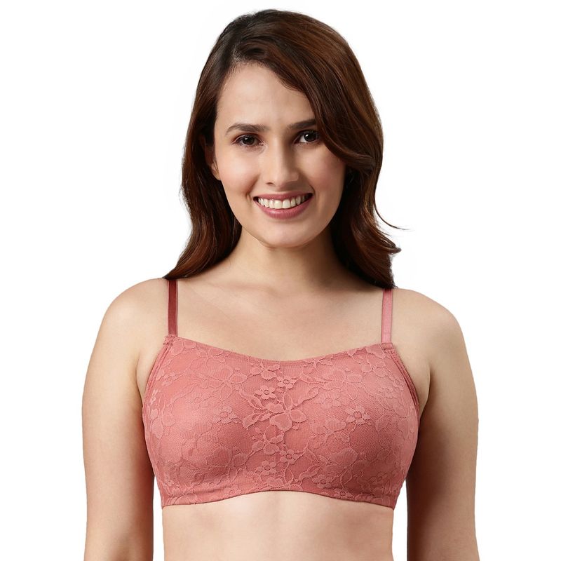 Enamor F109 Non Padded Wirefree Full Coverage Cami X Back Bralette Rosette Pink (XL)