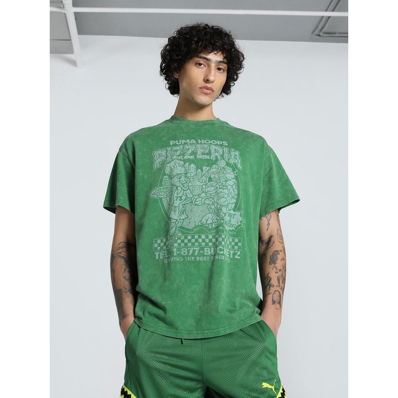 Puma Hoops X Tmnt Relaxed Fit Men's Green T-shirts (S)